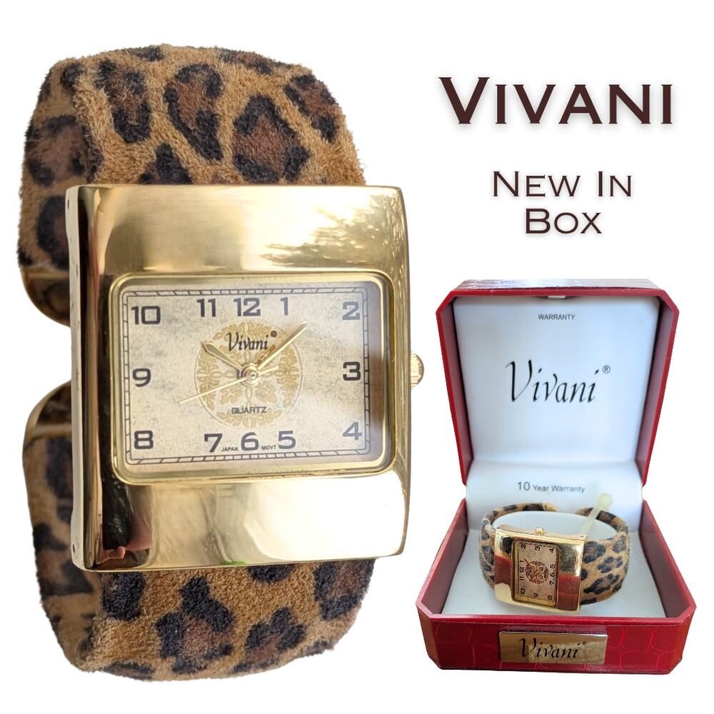 Vivani Leopard Print Cuff Watch Gold Tone Square Face Japan New In Box Kohl's